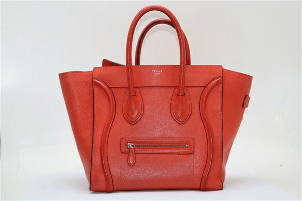 Celine Luggage Tote Tote Bag Red Embossed Leather